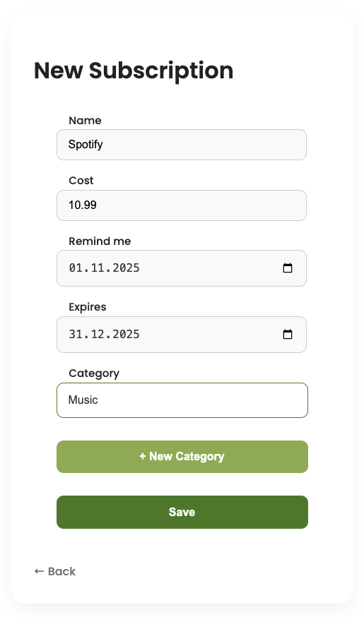 New Subscription Form Preview